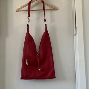 Cristina Leizzarrague Red Leather Hobo Sling Bag Made in Argentina